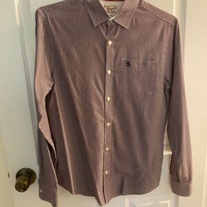 Original Penguin Men's L/S Button Down, Size S, Red/Navy Plaid